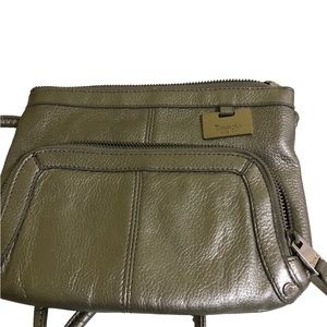 Tignanello pewter color leather crossover purse